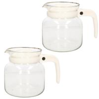 Theepot - 2x stuks - glas - kunststof deksel - wit - 1 liter - theekan