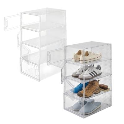 Schoenenrek / kast - 2x - wit - 4 niveaus - 33 x 23 x 14 cm - stapelbaar - organizer