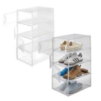 Schoenenrek / kast - 2x - wit - 4 niveaus - 33 x 23 x 14 cm - stapelbaar - organizer