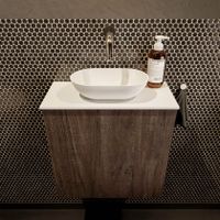 Mondiaz Fowy toiletmeubel 50cm dark brown met blad en waskom talc midden zonder kraangat