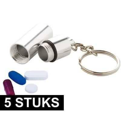 Sleutelhanger met pillendoosje - 5x - voor medicatie - Medicijnen meenemen - 5 cm - aan beugeltje