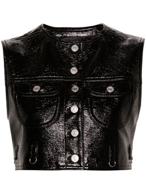 Courrèges débardeur en cuir artificiel à coupe crop - Noir