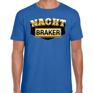 Nachtbraker fun/tekst t-shirt blauw voor heren