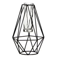 Mica Decorations Vaas - zwart - metaal - diamant vaasje met glas - 11x10x17 cm