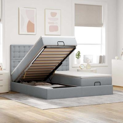 Ottoman bed met matrassen en LED's 180x200cm stof lichtgrijs