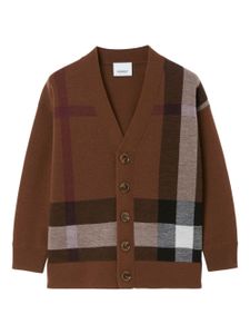 Burberry Kids cardigan en laine à carreaux - Marron