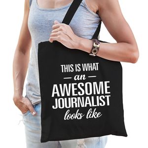 Zwart cadeau tas awesome journalist / geweldige reporter voor dames en heren - Feest Boodschappentassen