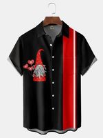 St Valentine's Day Gnome Heart Chest Pocket Short Sleeve Bowling Shirt - thumbnail