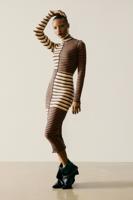 Gebreide jurk met colletje - BROWN - L