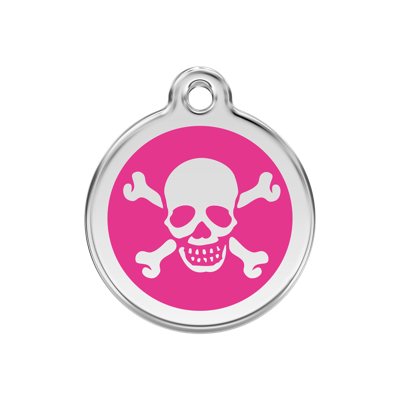 Cross Bone Hot Pink roestvrijstalen hondenpenning medium/gemiddeld dia. 3 cm - Reddingo