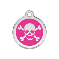 Cross Bone Hot Pink roestvrijstalen hondenpenning medium/gemiddeld dia. 3 cm - Reddingo