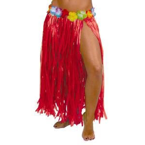 Toppers - Hawaii verkleed rokje - voor volwassenen - rood - 75 cm - rieten hoela rokje - tropisch