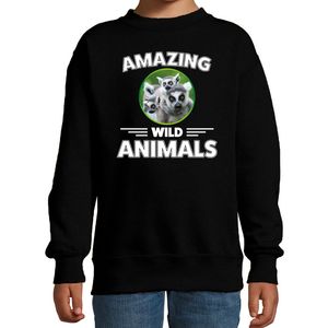 Sweater ringstaart makis amazing wild animals / dieren trui zwart voor kinderen