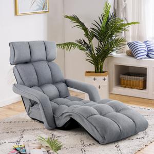 Relaxstoel 5-Voudig Verstelbaar Opvouwbare Vloerstoel met Handvat & Rugleuning Vloerligbed voor Gaming & Slapen & Lezen Grijs