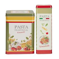 Pasta / spaghetti bewaarblik Nostagia set - groen / rood - metaal - Italiaans - voorraadblik