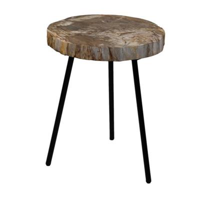 Salontafel rond - ø40-44x54 - Naturel/zwart - Steen/Metaal