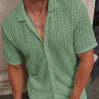 Bon&Bon Men's Brown Short Sleeve Casual Shirt | Lapel Collar Top Green / L