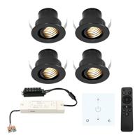 Set van 4 Medina LED Mini Inbouwspots met Trafo en Muurdimmer - 12 Volt 3 Watt 150 lumen - Dimbaar - Plat 35mm - 2700K - IP44 waterdicht - Zwart