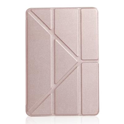 Gierst textuur PU + silica gel volledige dekking lederen draagtas voor iPad mini 2019 met multi-vouwen houder (Rose goud)