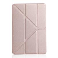 Gierst textuur PU + silica gel volledige dekking lederen draagtas voor iPad mini 2019 met multi-vouwen houder (Rose goud)