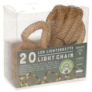 Set van 2x stuks touwverlichting lichtsnoer op batterijen met 20 LED lampjes warm wit 320 cm