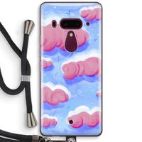 Roze wolken met vogels: HTC U12+ Transparant Hoesje met koord