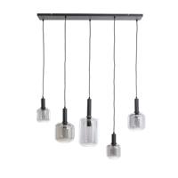 Light & Living Eettafel hanglampLekar 5x E27 - zwart met smoke glas - 2946212