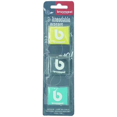 3 Gekleurde kneedgummen van Bruynzeel (willekeurige kleuren)