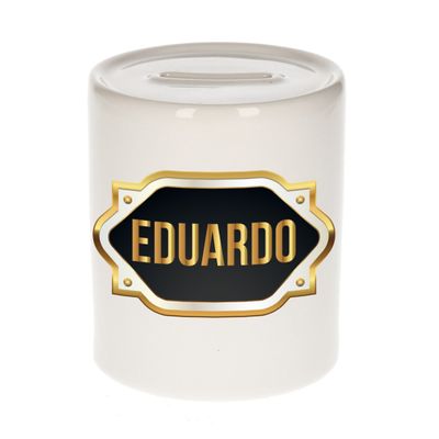 Naam cadeau spaarpot Eduardo met gouden embleem