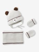 Babyset muts >, snood en wanten baby klei