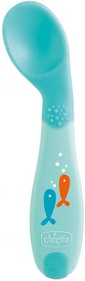 Chicco gebogen lepel junior 16 cm rubber blauw