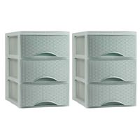 Thuis kantoor organizer ladeblok - 2x - 3 lades - 26 x 37 x 37 cm - kunststof - groen