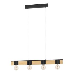 EGLO Bailrigg Hanglamp - E27 - 89,5 cm - Zwart/Bruin - Hout/Staal