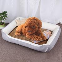 Hond bot patroon grote zachte warme kennel huisdier hond kat mat deken met rotan mat & deken grootte: M 70 × 50 × 15cm (grijs wit)