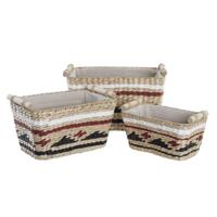 Basket spelset DKD Home Decor Wit Zwart Kastanjebruin Natuurlijk Natuurlijke Vezel 39 x 27 x 24 cm 3 Onderdelen