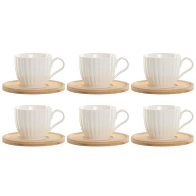 Set van 6 kopjes met schotel Home ESPRIT Wit Natuurlijk Bamboe Porselein 220 ml