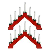 Kaarsenbrug rood - 2x st - hout - met LED verlichting 39,5 x 5 x 31 cm