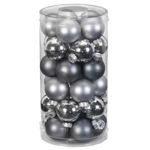 60x stuks kleine glazen kerstballen grijs 4 cm