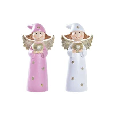 Kerstversiering DKD Home Decor Porselein Engel (7 x 5 x 14 cm) (2 Stuks)
