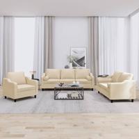 3-delige Loungeset met kussens stof crèmekleurig