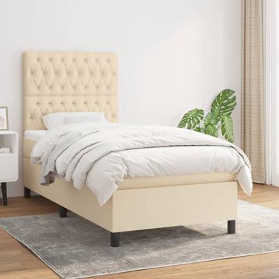 Boxspring met matras stof crèmekleurig 90x190 cm