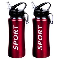 2x Sport Bidon drinkfles/waterfles Sport print rood 420 Ml 2x Sport Bidon drinkfles/waterfles Sport print rood 420 Ml
