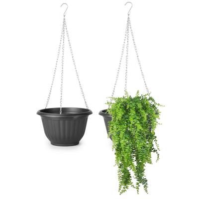 Plasticforte Plantenpot - 2x - hangend - kunststof - antraciet - D20 x H12 cm - bloempot aan ketting
