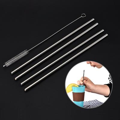 4 stuks herbruikbare roestvrijstaal drinken rietjes + 1 x Cleaner borstel set Kit