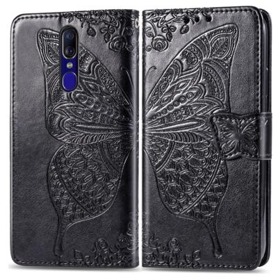 Butterfly Love bloemen reliëf horizontale Flip lederen draagtas voor OPPO F11 met houder & kaartsleuven & portemonnee & Lanyard (zwart)