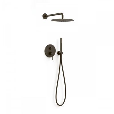 Regendoucheset Inbouw Tres Study Exclusive Rond 30 cm Met Wandarm en Handdoucheset met Staafhanddouche Rapid Box Zwart Brons Tres