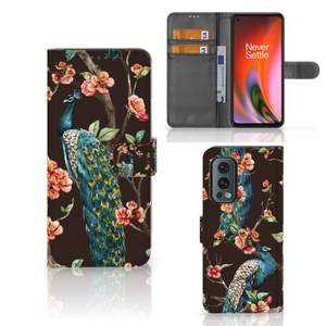 OnePlus Nord 2 5G Telefoonhoesje met Pasjes Pauw met Bloemen