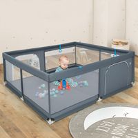 200x180cm Babybox Opvouwbaar Box met 50 Oceaanballen en 4 Handgrepen Kruiprooster met Ademend Mesh en Deur Box voor Zuigelingen