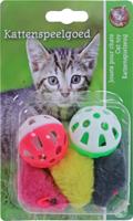 Katten-speelgoed bal bel muis gekleurd a 5st - Gebr de boon
