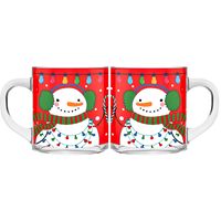 Kerst mokken/bekers - 2 stuks - glas - 300 ml - sneeuwpop - 11 cm